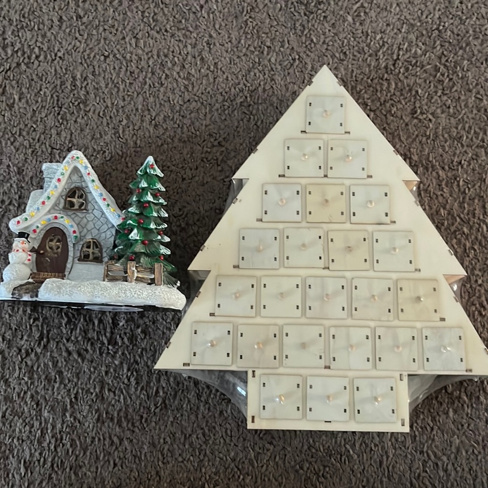 Christmas decorations Christmas tree advent calendar and a light up decorations